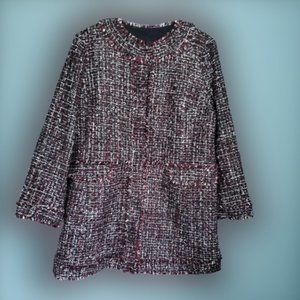 Ann Taylor Fringe Silver, Black & Burgundy Snap Closure Suit Jacket Women's 12